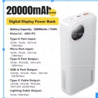 Essager 20000mAh Portable Power Bank With 2 Cables 22.5W Digital Display Powerbank For iPhone 15 14 Samsung Huawei Power Bank