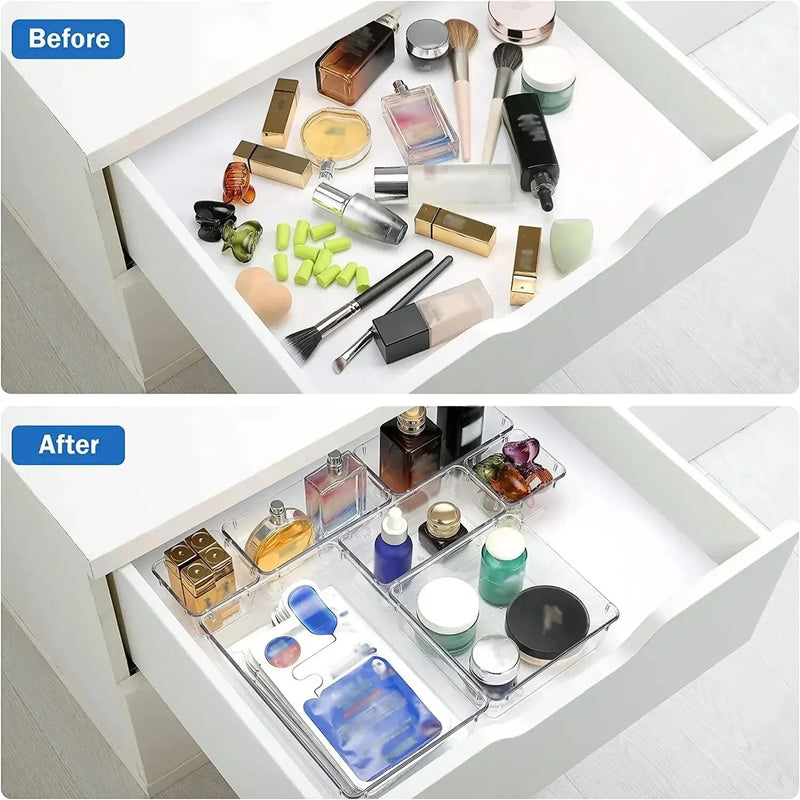 25Pcs Drawer Organizers Set Clear Plastic Desk Divider Bins Bedroom Dresser Office Storage Box for Makeup Jewelries Kitchen