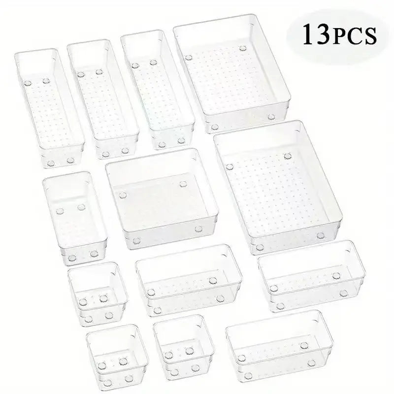 25Pcs Drawer Organizers Set Clear Plastic Desk Divider Bins Bedroom Dresser Office Storage Box for Makeup Jewelries Kitchen