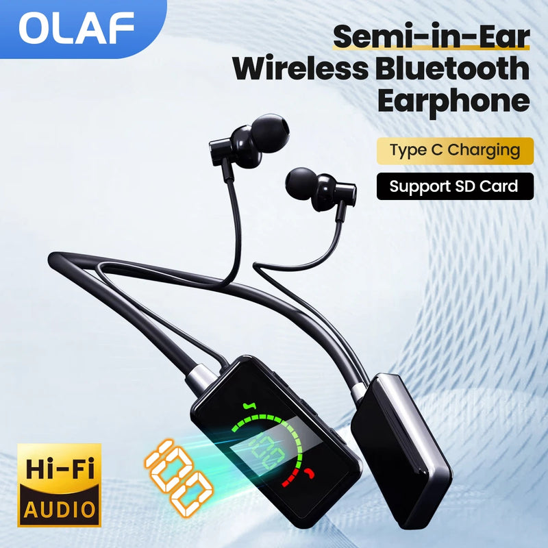 Wireless Bluetooth 5.3 Headphone Neckband Earphone HIFI In-Ear Long Standby Battery Handfree Headset With Mic Support SD Card